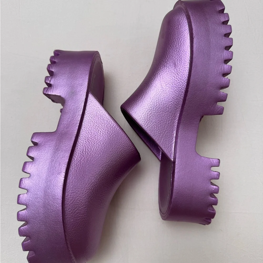 Jeffrey Campbell Metallic Purple Platform Mules - Picture 1 of 6